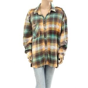 BDG Urban Outfitters Andy Washed Flannel Distressed Button-Down Shirt.